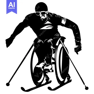 Aset premium populer: Silhouette of a Disabled Athlete Cross-Country Skiing in a Wheelchair