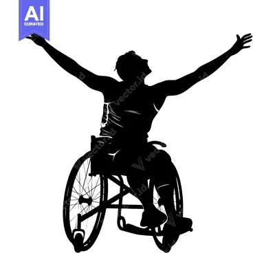Silhouette of a Wheelchair Athlete Raising Their Arms in Triumph