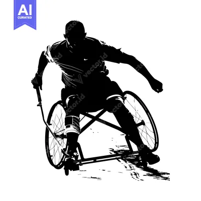 Aset desain premium: Silhouette of a wheelchair athlete racing