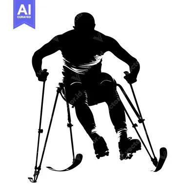 Aset desain premium: Silhouette of a Disabled Athlete Skiing with Two Sticks