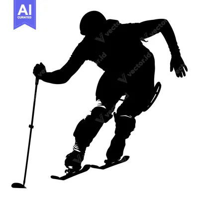 Silhouette of a skier with ski poles in mid-air