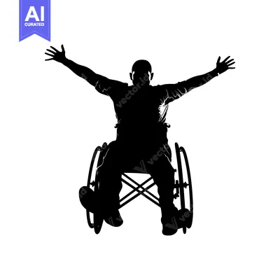 Aset desain premium: Silhouette of a Person in a Wheelchair with Arms Outstretched