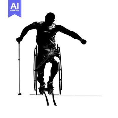 Aset premium populer: Silhouette of an Athlete in a Wheelchair Racing