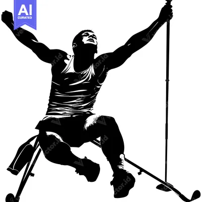 Aset desain premium: Silhouette of a Paralympic Athlete Celebrating a Victory in a Wheelcha
