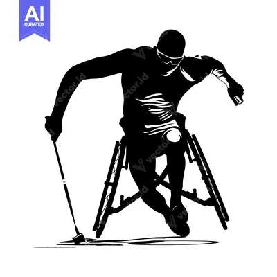 Wheelchair Athlete in Motion, Pushing with One Hand