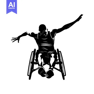 Aset desain premium: Silhouette of a wheelchair athlete reaching forward in mid-air