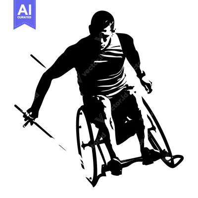 Aset premium populer: Silhouette of a Wheelchair Athlete Pushing Forward with Determination