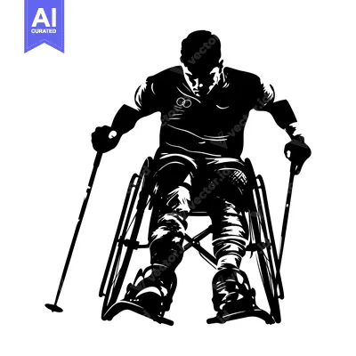 Premium design asset: Silhouette of a wheelchair athlete skiing downhill