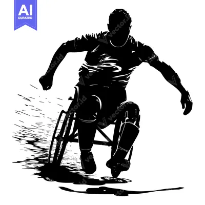 Aset desain premium: Silhouette of a Wheelchair Athlete Racing Forward