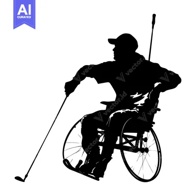 Aset premium populer: Silhouette of a Man in a Wheelchair Playing Wheelchair Golf