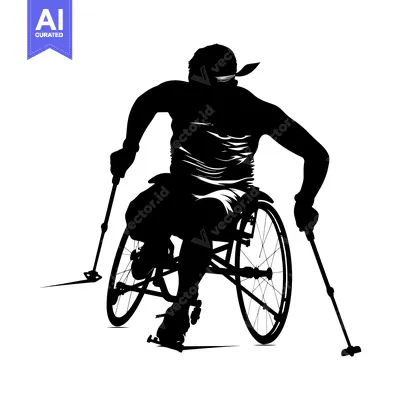 Silhouette of a wheelchair athlete pushing with poles