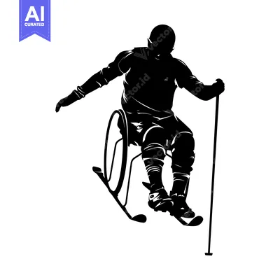 Premium design asset: Silhouette of a wheelchair athlete skiing downhill