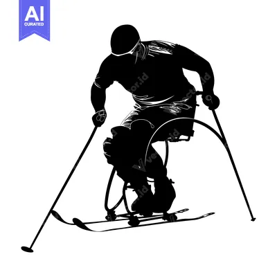 Aset desain premium: Silhouette of a Disabled Athlete Skiing Down a Slope