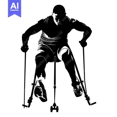Aset desain premium: Silhouette of a Male Paralympic Athlete Skiing with Two Poles