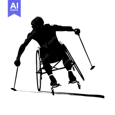 Popular premium asset: Silhouette of a wheelchair athlete skiing downhill