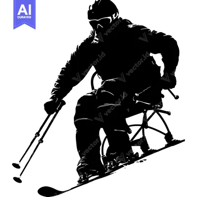 Aset premium populer: Silhouette of a Disabled Person Skiing Downhill