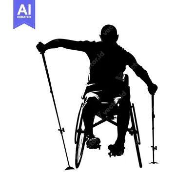 Aset desain premium: Silhouette of a Wheelchair User with Two Sticks