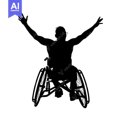 Aset desain premium: Silhouette of a Person in a Wheelchair Raising Their Arms in Celebrati