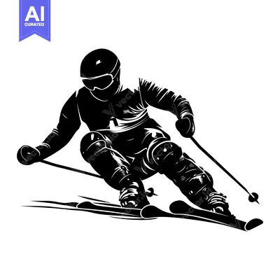 Aset desain premium: Black and White Silhouette of a Skier in Action