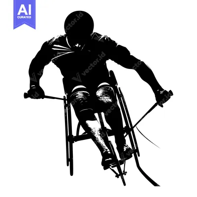 Aset desain premium: Silhouette of a wheelchair athlete pushing forward with determination