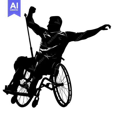 Aset premium populer: Silhouette of a Person in a Wheelchair with One Arm Raised in Celebrat