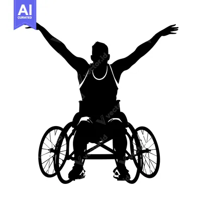 Aset premium populer: Silhouette of a Wheelchair Athlete with Arms Raised in Victory