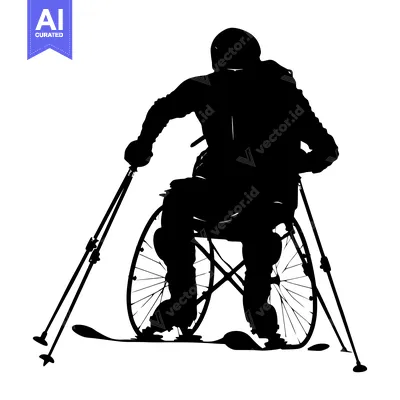 Aset desain premium: Silhouette of a Person in a Wheelchair Skiing