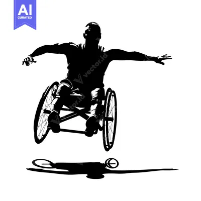 Aset desain premium: Silhouette of a wheelchair user leaping in mid-air