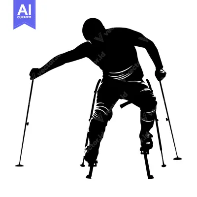 Aset premium populer: Silhouette of a Person Skiing on a Sit-Ski with Two Poles