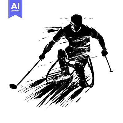 Aset desain premium: Silhouette of a Wheelchair Athlete Racing with Poles