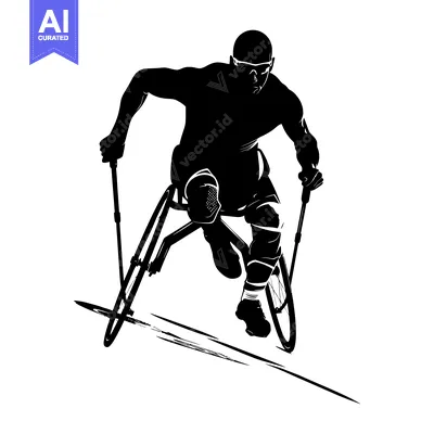 Premium design asset: Silhouette of a Determined Athlete in a Wheelchair Racing