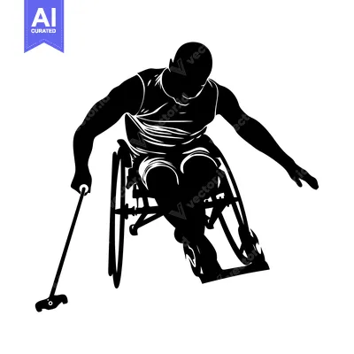 Premium design asset: Silhouette of a Wheelchair Athlete Pushing Forward with a Stick