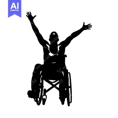 Aset desain premium: Silhouette of a Person in a Wheelchair Raising Their Arms in Victory