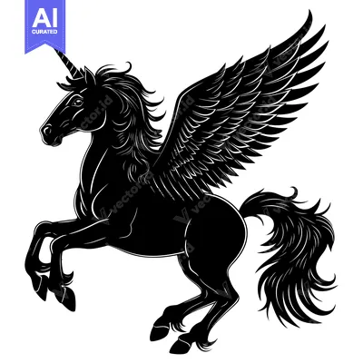 Popular premium asset: Black and White Silhouette of a Winged Unicorn