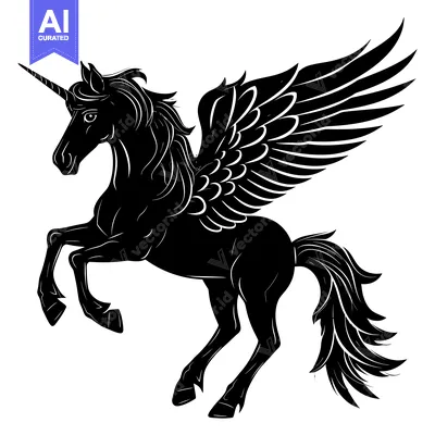 Aset premium populer: Black Silhouette of a Winged Unicorn