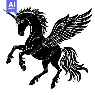 Aset premium populer: Black and White Silhouette of a Winged Unicorn