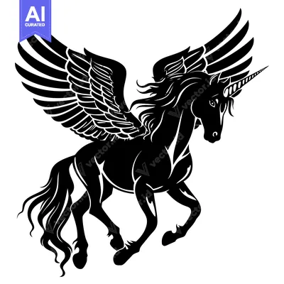 Aset premium populer: Black and White Silhouette of a Winged Unicorn