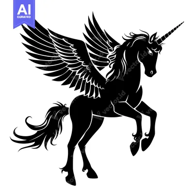 Aset premium populer: Black and White Silhouette of a Winged Unicorn