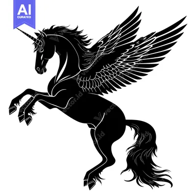 Popular premium asset: Black and White Silhouette of a Winged Unicorn
