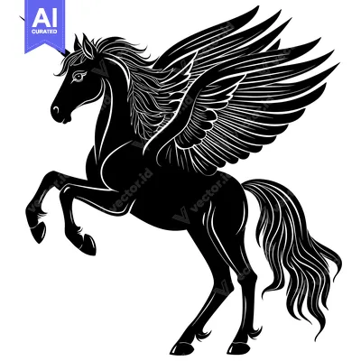 Aset desain premium: Black Silhouette of a Winged Unicorn