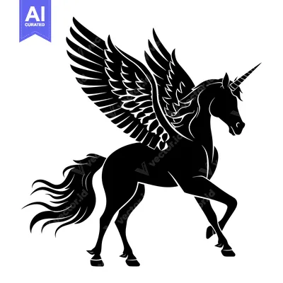 Premium design asset: Black Silhouette of a Winged Unicorn