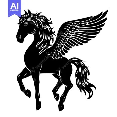 Aset premium populer: Black and White Silhouette of a Winged Unicorn