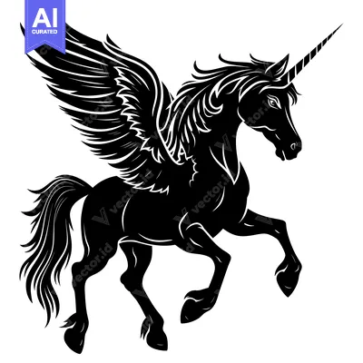 Popular premium asset: Black and White Silhouette of a Winged Unicorn