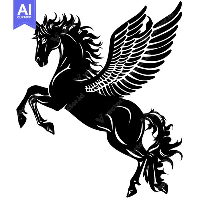 Aset premium populer: A Black and White Silhouette of a Winged Unicorn Rearing Up
