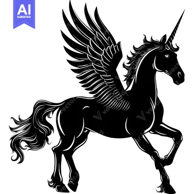 Aset premium populer: Black and White Silhouette of a Winged Unicorn