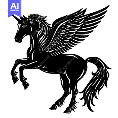 Popular premium asset: A Black and White Silhouette of a Winged Unicorn