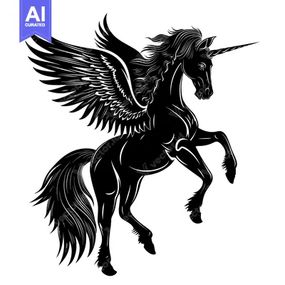 Popular premium asset: Black and White Silhouette of a Winged Unicorn