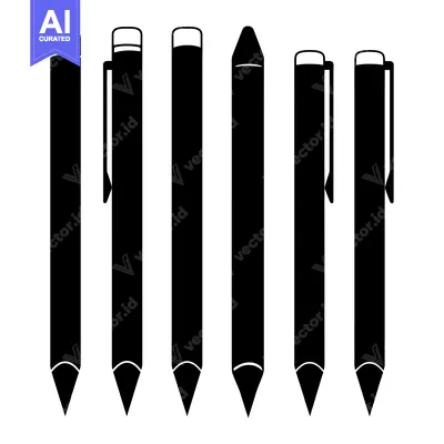 Aset desain premium: Six Black and White Illustrations of Pens and Pencils