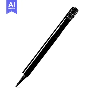 Aset desain premium: Black and white silhouette of a pen writing on a white surface