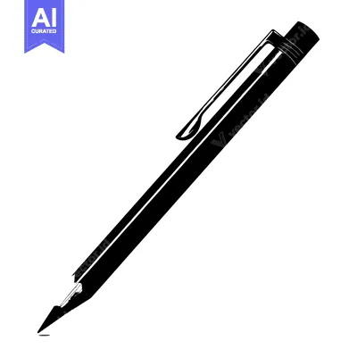 Popular premium asset: Black and white illustration of a pencil pointing downwards